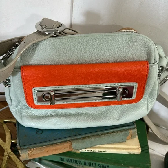 orYANY leather crossbody bag/tan-blue-gray-orange new w/o tags - Picture 1 of 9